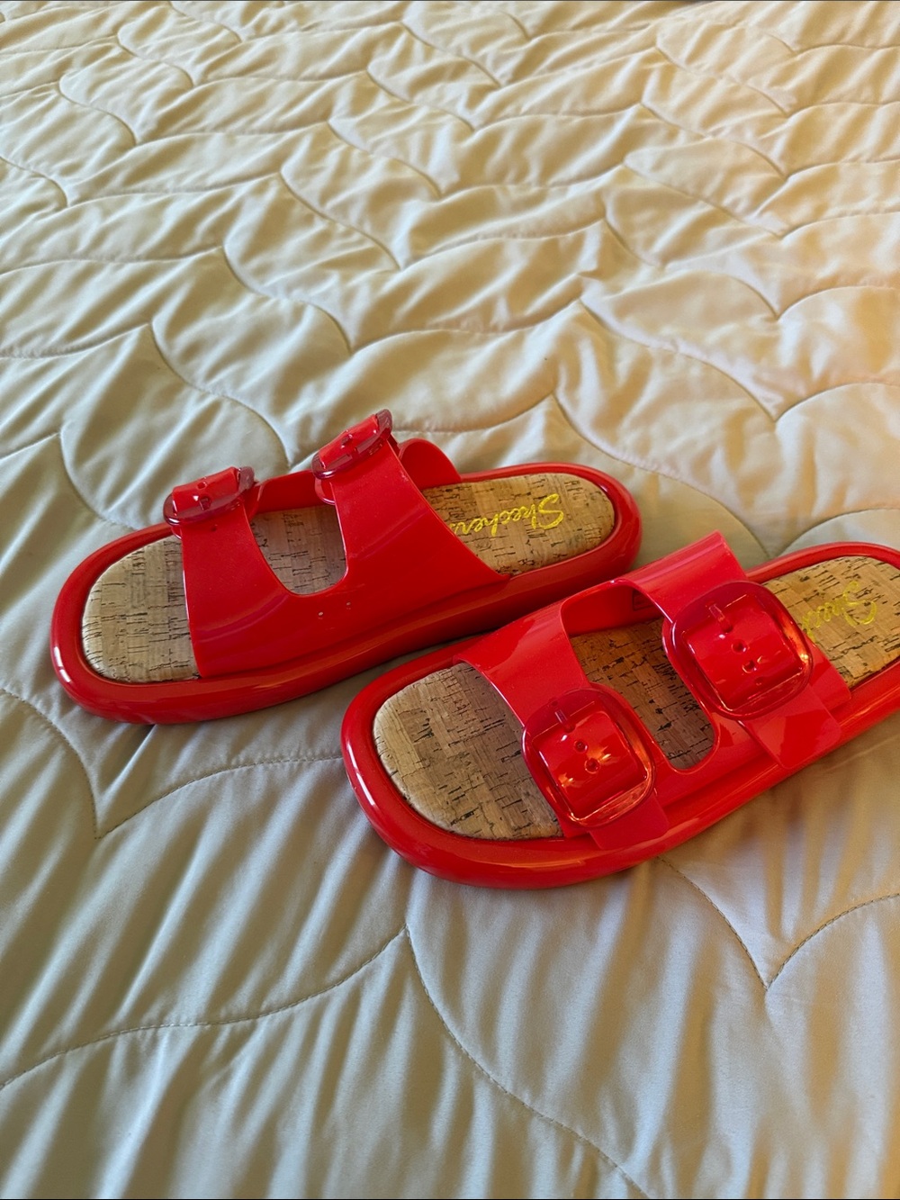 Skechers Bright Red Double-Buckle Slide Sandals